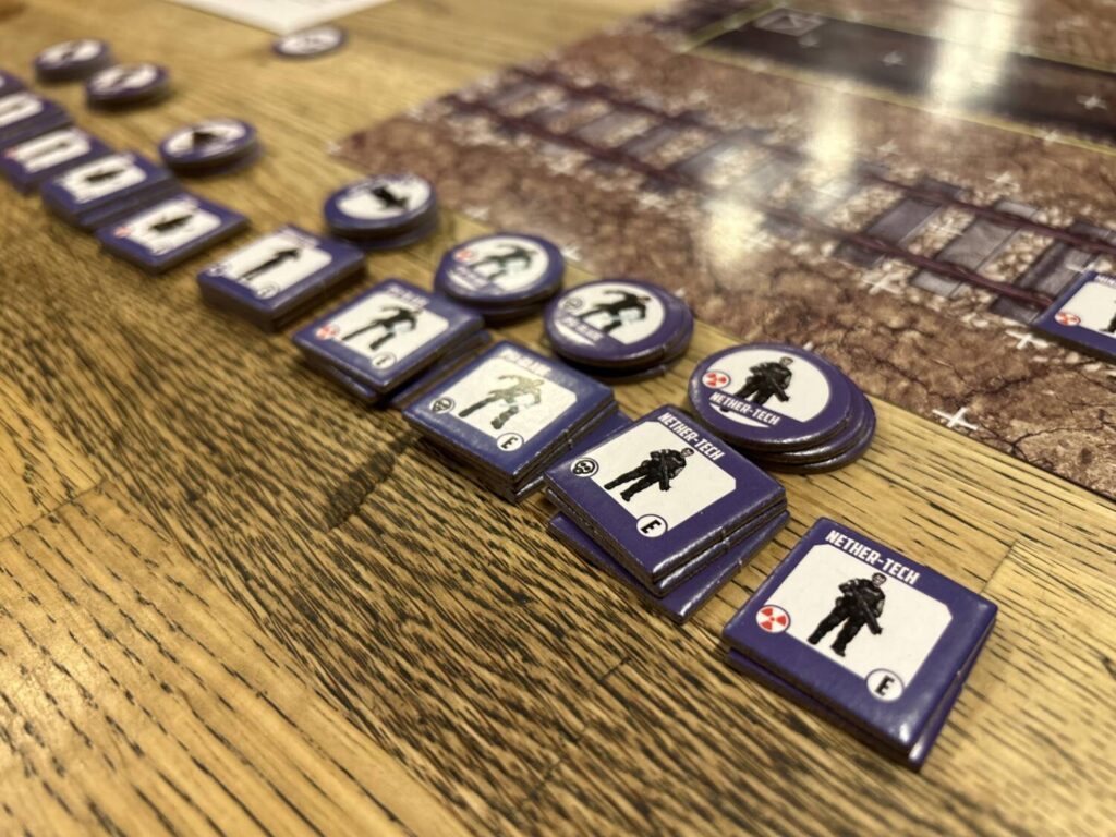 A row of troops and their action chips.