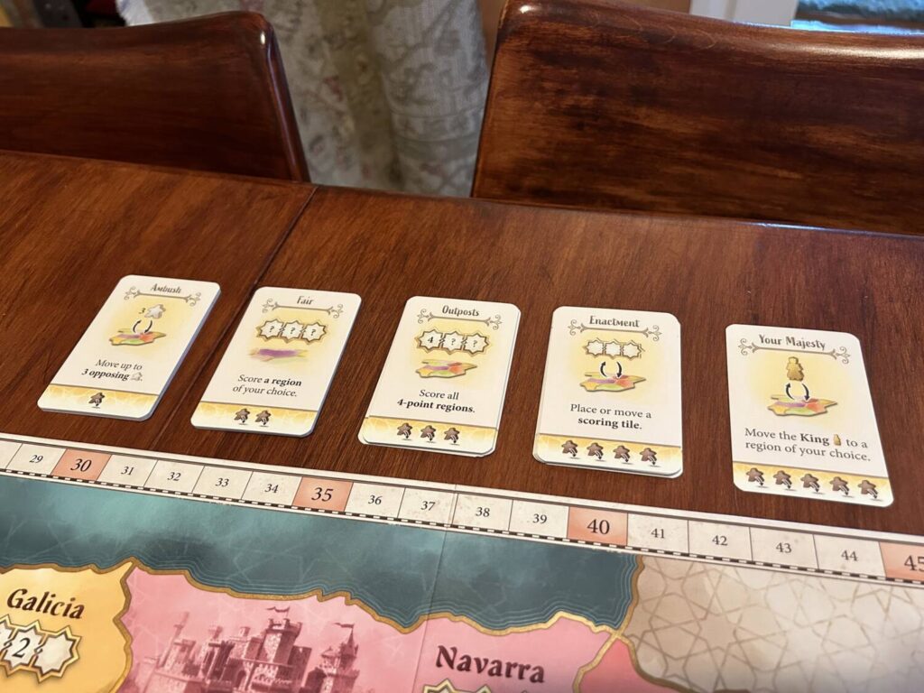 There are five action card decks, which are shuffled individually at the start of the game.