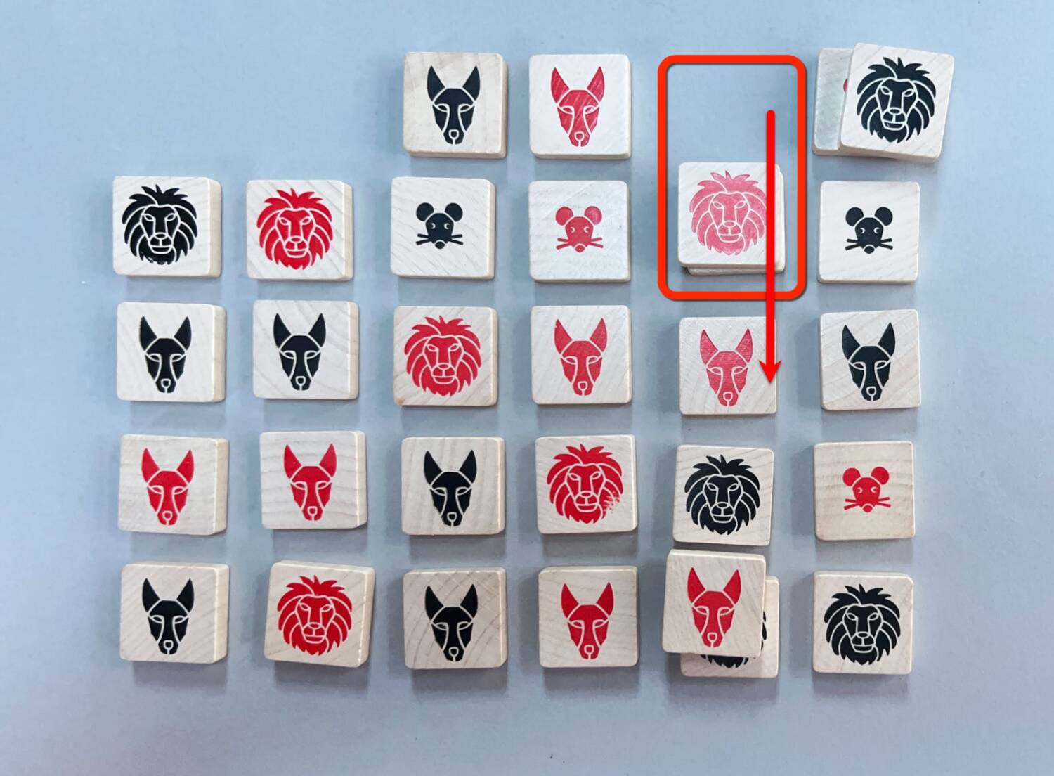 The red lion and red jackel would both move down to fill in the gap.