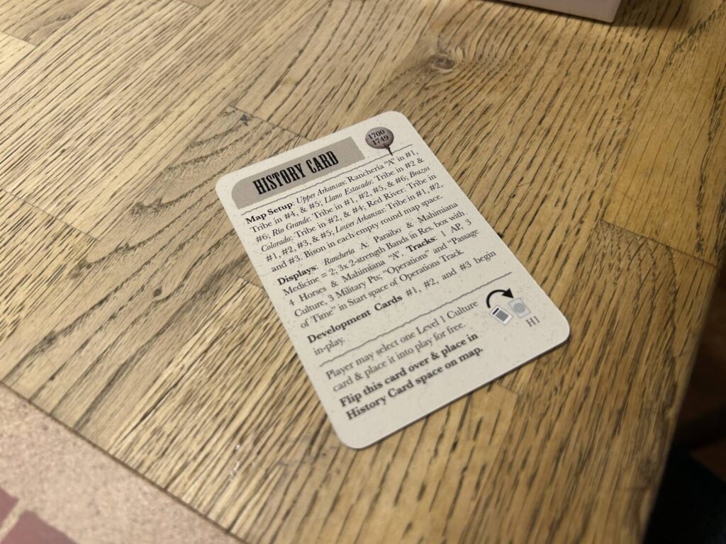 The set-up card for each period is a dense but easily-followed series of instructions.