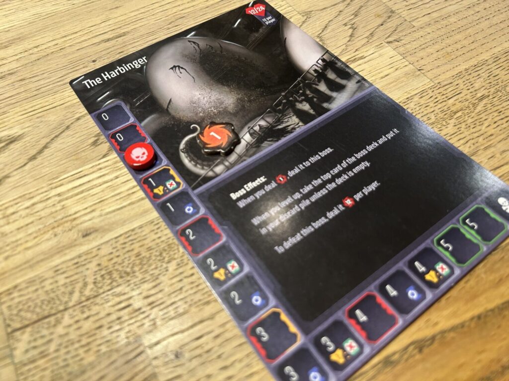 A boss board, which doubles as the round counter.