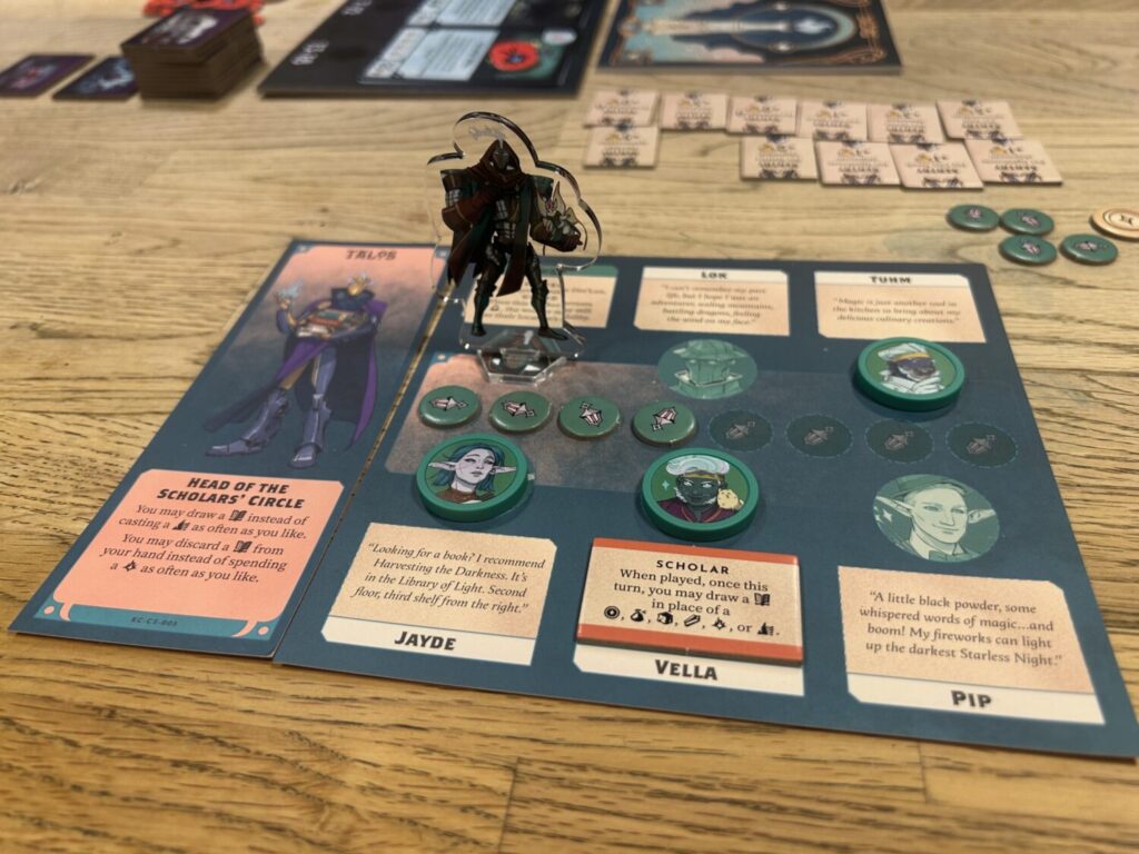 Player boards include six slots for workers, and a plastic standee for your most powerful worker.
