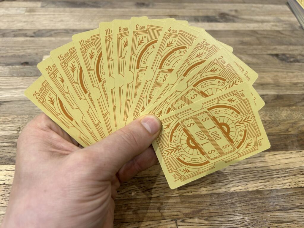 A handful of money cards.