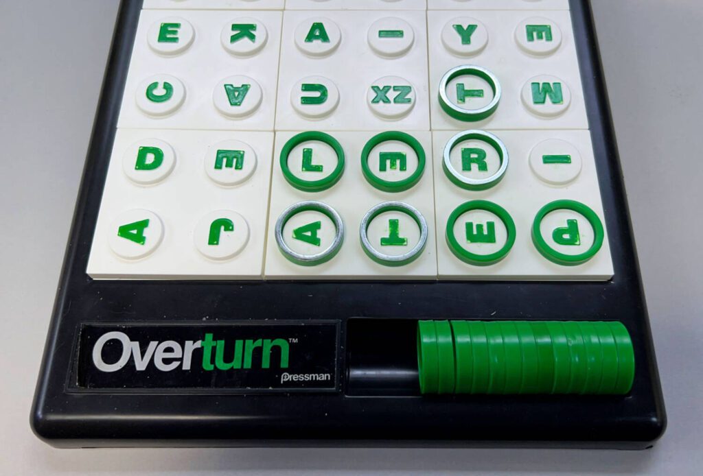 Silver started with the word T R E A T. Green could have overtured four of those letters with L A T E R, but instead chose to only overturn an E by playing P E E L