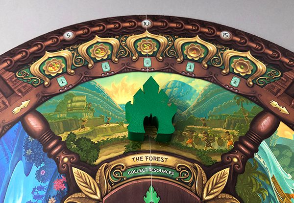 The Forest region of the board along with the Gunung Totem.