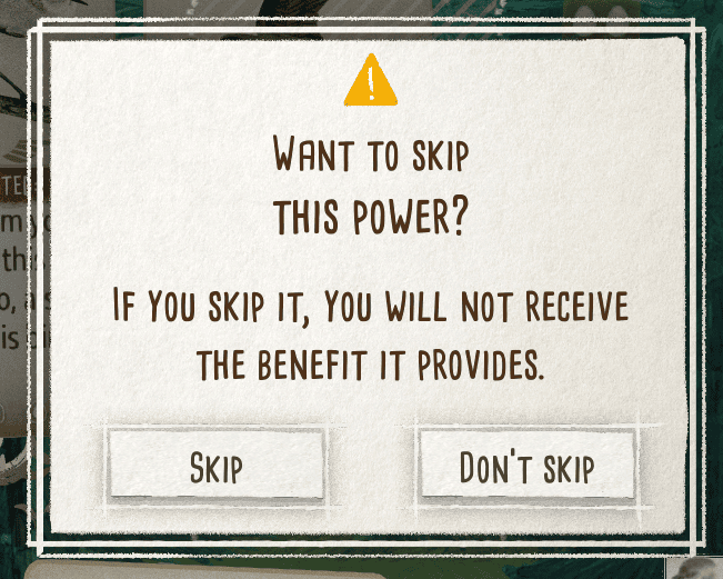 AI reminder that you’re about to skip a power provided by a card.
