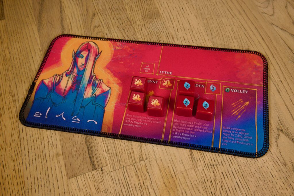 Each player board is divided into a few sections, containing the various special combat units unique to that faction.