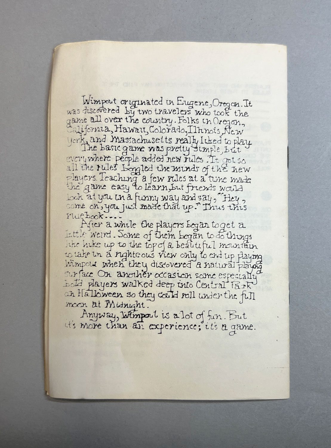 The history of Cosmic Wimpout on the back of the rules