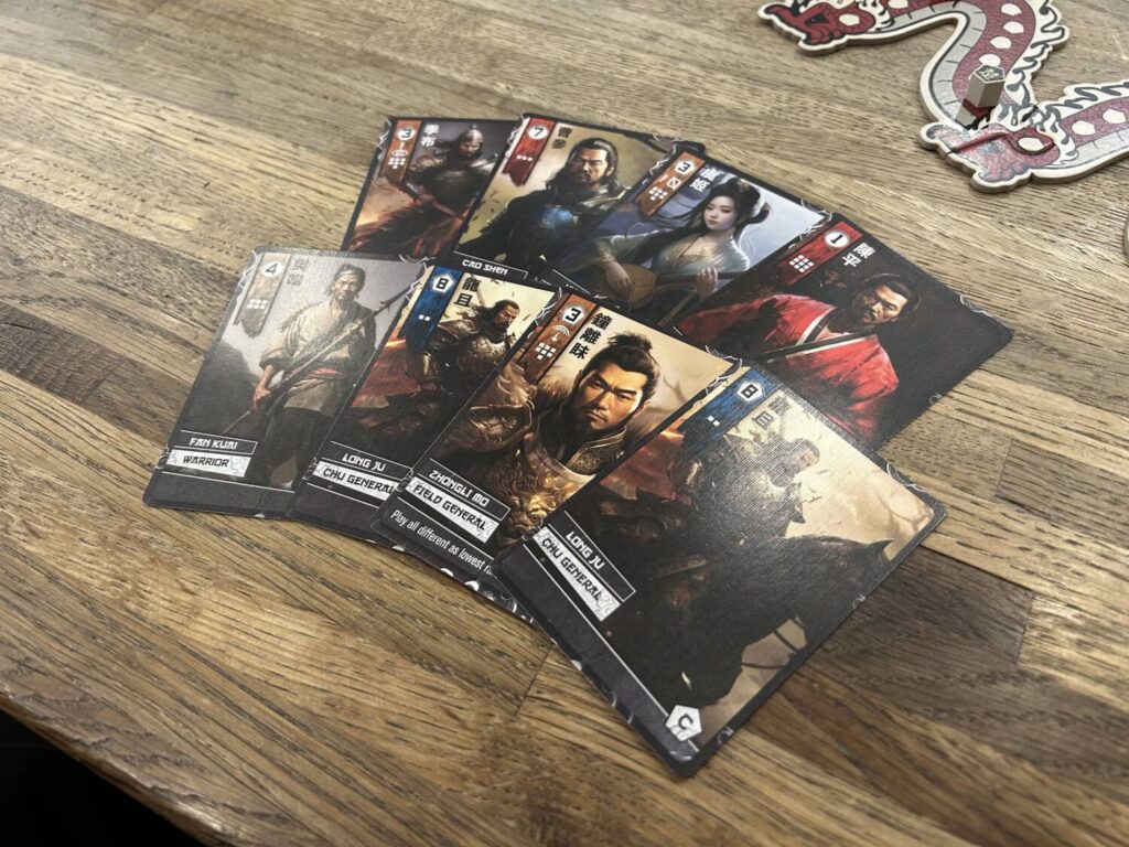 The Chu Han cards favor a darker color palette. Each card features a portrait of a particular historical figure or a generic soldier.