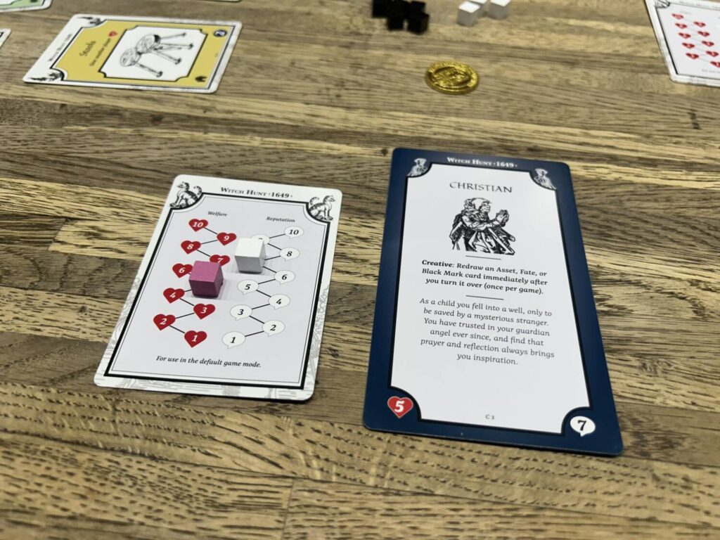 An individual player's health and reputation tracks.